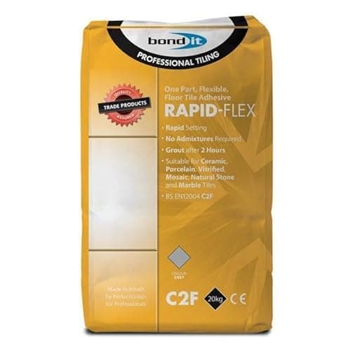 Image of Bond It Rapid-Flex Tile Adhesive Rapid Fast Setting Floor Wall Ceramic - Grey (20Kg)