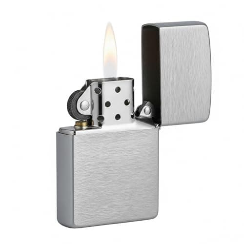 Image of Zippo - Windproof Lighter, Brushed Chrome, Base Model, Refillable, Reusable, Windproof Design, Gift Box, Made in the USA