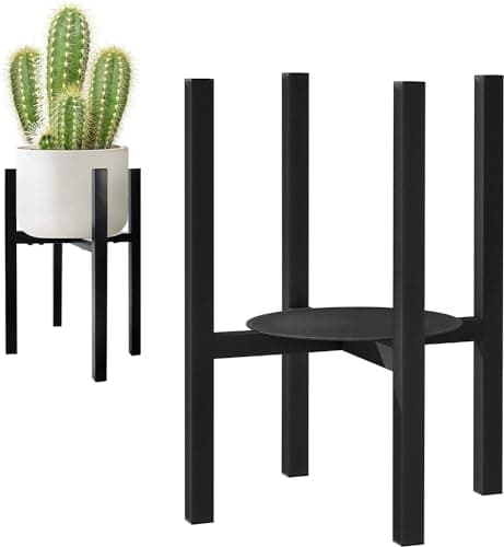 Image of Jeackcelle Adjustable Plant Stand, Mid-Century Metal Flower Pot Stand with Trays Fit for Different Sized Pots, Heavy Duty Plant stands Holder Rack for Home Indoor and Outdoor 38cm heigh (1 Set Black)