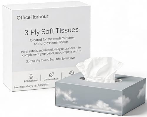 Image of 3 Ply Facial Tissues 1080 Sheets, (12 Packs of 90 Sheets) 100% Virgin Pulp | Neutral Unbranded Design | Hygienic Plastic Rim | Easy-Open