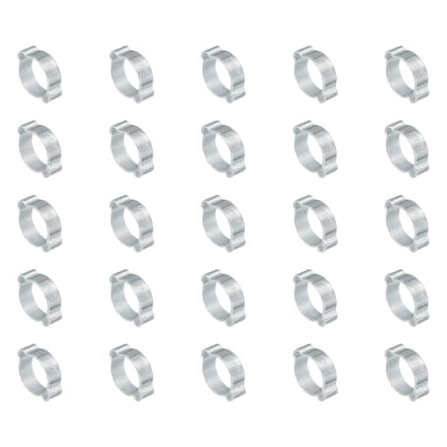 Image of PATIKIL 25 Pack 15-18mm Double Ear Hose Clamp, Galvanized Steel O Clip Crimp Rings for Fuel Petrol Pipe Tube Fitting Connections, Silver Tone