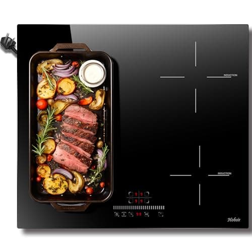 Image of Hobsir hob Plug in Induction Hob 4 Zones Plug in Electric Hob 60cm with Flexible Zone for Griddle Plate, Bulit-in, 2800W, Slider Touch, Timer, Child-safety Lock, Pause Function,13 Amp