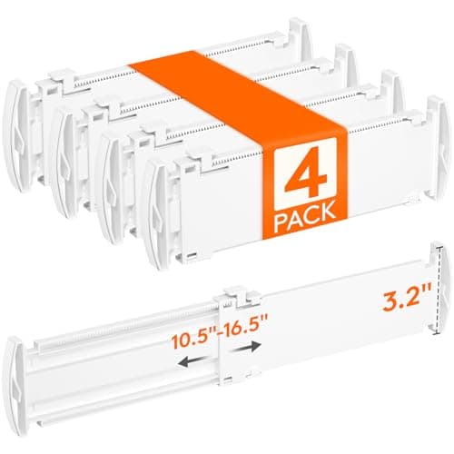 Image of Lifewit 4 Pack 3.2" High Drawer Dividers 27-42cm/10.5-16.5" Adjustable Drawer Dividers for Clothes, Expandable Kitchen Drawer Dividers Organisers, Drawers Separators for Bathroom/Bedroom/Office White