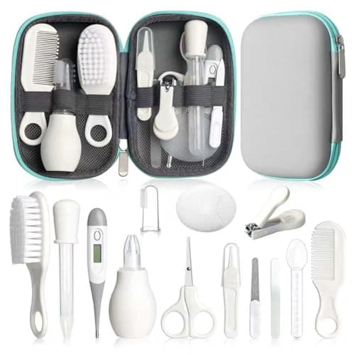Image of Qunlions life Infant Safety Care Set with Hair Brush Comb Nail Clipper, Baby Essentials Kit for Newborn Girls Boys (Grey White)