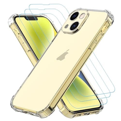 Image of Totill 4 in 1 Case for iPhone 14 plus with [3 Pack] Tempered Glass Screen Protectors, Crystal Clear Phone Cover, Scratchproof and Shockproof, Compatible with Wireless Charger and Bike Phone Holder