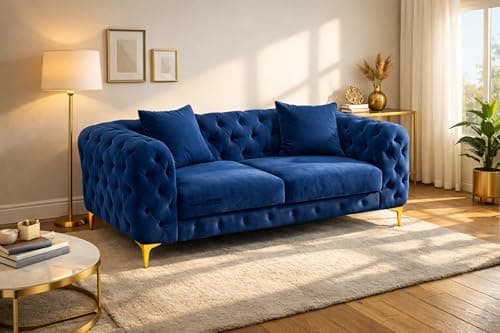 Image of Snooze Velvet Monaco 3 and 2 Seater Sofa Sets, Corner Sofas For Living Room, Upholstered Plush Fabric 3 Seater Sofas (Royal Blue Velvet, 2 Seater)