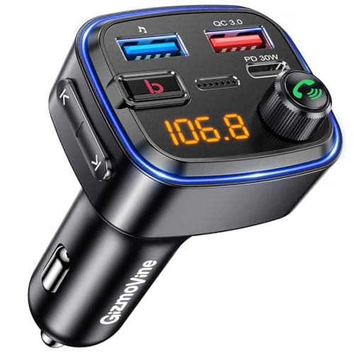 Image of GizmoVine Bluetooth Car Adapter, FM Transmitter with Bass Boost, Wireless Hands-Free Call Kit, Audio Receiver, USB C QC PD 30W Fast Charger, 12V Cigarette Lighter, U Disk MP3 Music Player