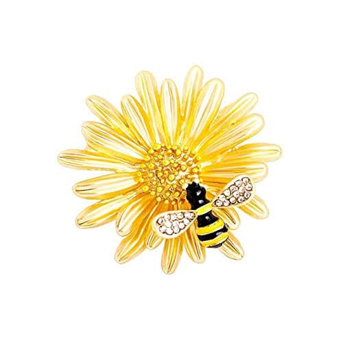 Image of Honey Bee Brooches Crystal Metal Insect Daisy Plant Themed Bee Brooch Animal Brooch Pin Gold Tone Women Girls Pins Sweater Shawl Clips Safety Pins Dress Shirt Clips