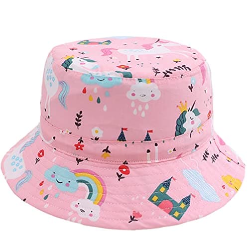 Image of Malaxlx Infant Bucket Sun Hat Unicorn Print Summer Outdoor Toddler Beach Hat for 1-2 Years Old Boys Girls