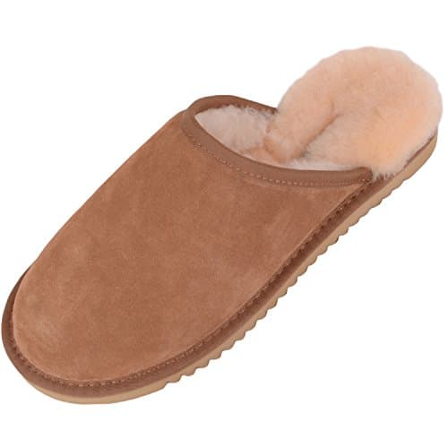 Image of Genuine Unisex Mule Extra Thick Sheepskin Slip on Slippers Hard Man Made Sole. Chestnut Brown. Size 9