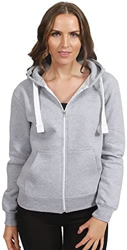 Image of New Womens Front Zip Up Hoodie Ladies Long Sleeve Plain Sweatshirt Fleece Hoody Hooded Jacket (5XL, Grey)