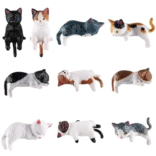 Image of 10 PCS Cat Figures, Desk Decor and Cute Desk Accessories, Mini Cat Desk Figurines for Car Dashboard and Office Desk Personalisation, Lying and Sitting Poses in Orange White Black Blue Grey Brown