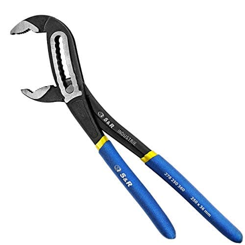 Image of S&R Water Pump Pliers, 250mm Pipe Wrench – CR-V Steel, 55mm Opening Width, Double-Coated Secure Handles