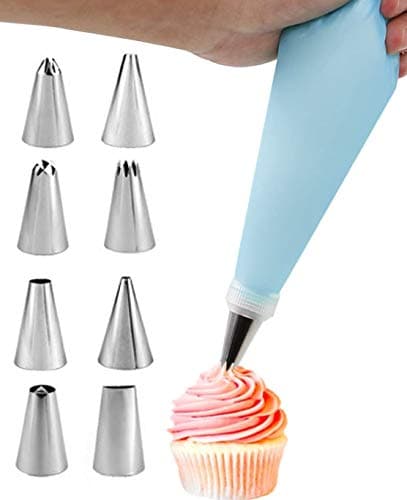 Image of ILLUVA Silicone Piping Bags and Nozzles Set, Reusable Pastry Icing Bags for Cupcakes Cookies Cream Cake Decorating