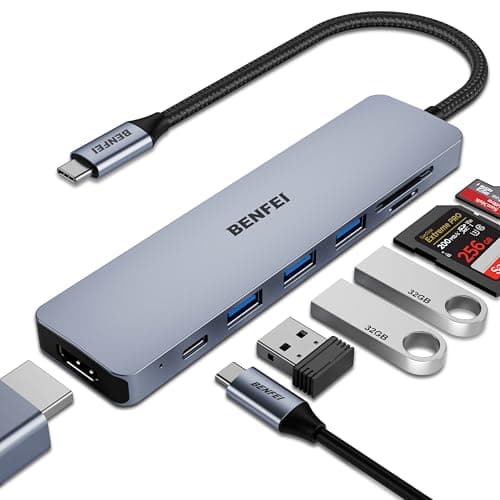 Image of BENFEI USB C Hub 7 in 1, with HDMI 4K,2 USB Ports,SD/TF Card Reader Compatible with MacBook Pro 2019/2018/2017, Samsung Galaxy S9/S8[Aluminium Shell&Nylon Cable