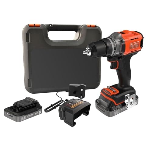 Image of BLACK+DECKER 18V Cordless Drill Driver, 45Nm Max Torque, 2 x 2.0Ah Batteries, 1A Charger & Kitbox, BCD382D2XK-GB