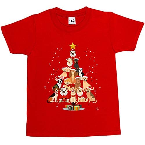 Image of 1Tee Girls Dog Christmas Tree T-Shirt Red 3-4 Years