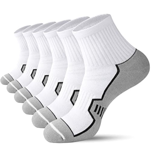 Image of ILovDaisy Running Trainer Socks for Men 9-12, White Cushioned & Anti-Blister Sports Ankle Socks, Breathable Quarter Athletic Sock for Hiking, Walking, Cycling, Gym, 6 Pairs