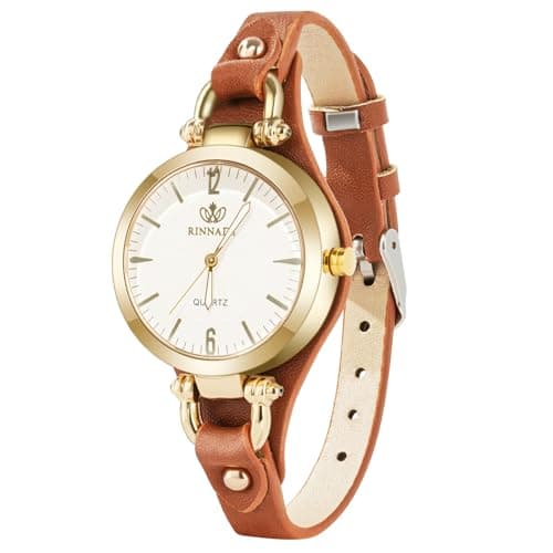 Image of OFFCUP Women's Leather Quartz Watch, Thin Strap Ladies Watches, Analog Quartz Watches with Retro Dial, 3 Hand Quartz Watch, Premium Fashion Wrist Watch for Women Ladies Girls