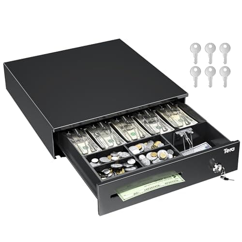 Image of Tera 16" Cash Register Drawer for Point of Sale POS System with 6 Bill 4 Coin Cash Tray 6 Keys Auto Open Removable Coin Compartment Key-Lock 24V RJ12 Interface Media Slot for Small Business 4042G