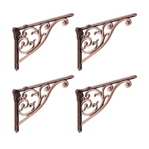 Image of Shelf Brackets 4 Inch 4 Pack Heavy Duty Antique Copper Wall Bracket Victorian Kitchen Decorative Rack Shelves, Shelf Bracket Available in 8 finishes. (4, Antique Copper)