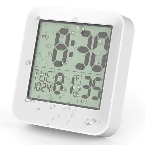 Image of ALLOMN Digital Shower Clock, Waterproof Shower Wall Clock Bathroom Timer with Countdown Alarm Temperature, Touch Shower Clocks with Suction Cup Hanging Hole Stand for Kids and Adults (White)
