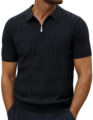 Image of PJ PAUL JONES Mens Polo Shirts Stretch 1/4 Zip Knitted Polo Tshirt Golf Tops XXL Black