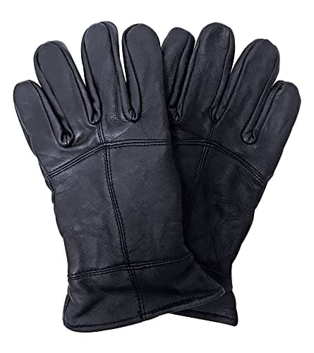 Image of THMO Men's Thinsulate Leather Gloves Winter Outdoor Windproof Fleece Lining Leather Gloves in Black (L-XL, Black)