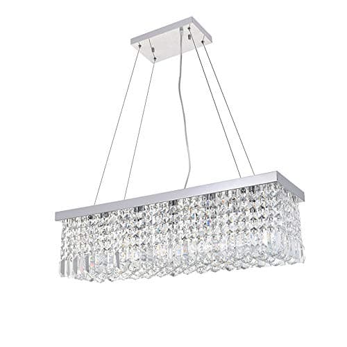 Image of A1A9 Modern Crystal Chandelier Lights, Luxury Clear K9 Crystal Droplet Elegant Ceiling Lights Fixture Rectangular Chrome Hanging LED Pendant Lighting for Dining Room Livingroom Foyer Lounge Kitchen