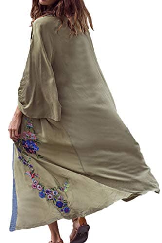 Image of LikeJump Women's Long Floral Kimono Dressing Gown Beach Bikini Cover-Ups Maxi Dress Plus Size Summer Robe