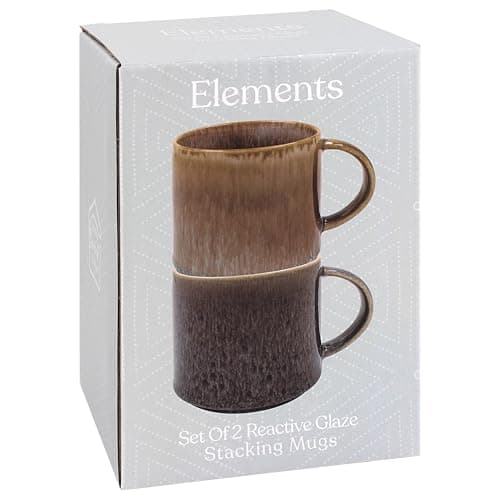 Image of Lesser & Pavey Elements Reactive Glaze Mugs Set of 2 | Kitchen Tableware for All Occasions | Coffee Cups for Home Use | Perfect Mens and Birthday Gifts for Women - LP73792, Dark