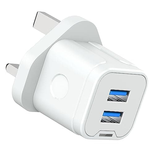 Image of ZIPENDAR USB Plug,Dual USB Charger Plug Adaptor UK 3 Pin Mains Charger Double Port 5V 2Amp Phone Charging Plug Compatible with iPhone 16 15 14 13 12 11 Pro Max 10 XS X XR 8 7 6 6S Plus 5 SE 2020,iPad