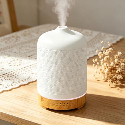 Image of Essential Oil Diffuser Electric Aromatherapy Oil Diffuser 200ml White Ceramic Aroma Diffusers with Auto Shut-Off, 7 LED Night Lights & Ultrasonic Quiet Operation for Home Office Sleep