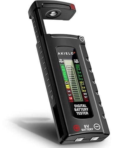Image of AKIELO+ Digital Battery Tester – Easy Read LCD Display – No Battery Required – Universal Household Battery Checker for Size AA AAA C D 9V 1.5 Cell (Batteries Not Included)