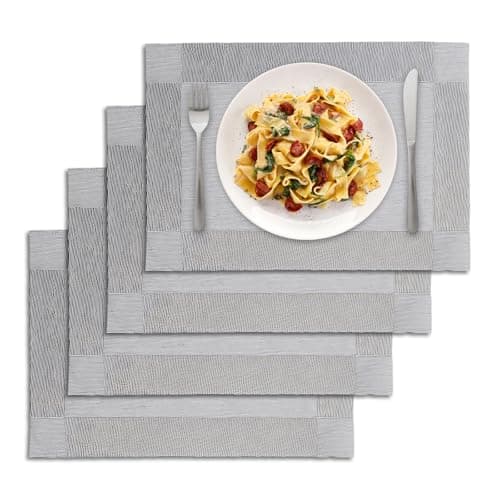 Image of 4 Pcs 30x45cm Placemats, Silver Grey Table Mats Set of 4, PVC Christmas Placemats for Diningtable Protection, Washable Gray Table Mats for Home and Restaurant Use