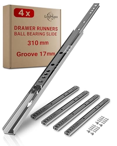 Image of LouMaxx Drawer Runners 17mm Groove [4 Pack] - 310mm Cabinet Drawer Slides - Ball Bearing Drawer Runners - Suitable Replacement IKEA, MFI - Screws Included