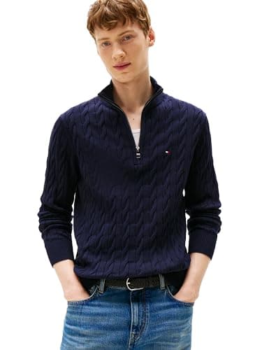 Image of Tommy Hilfiger Men's Lightweight Pullover Quarter Zip Sweater, Desert Sky, XL