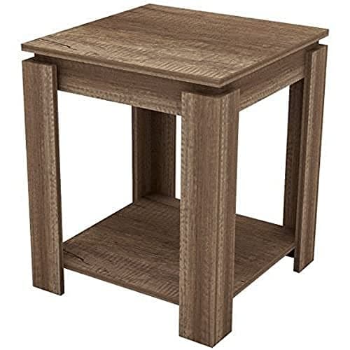 Image of GFW Canyon Oak Lamp Table, Free Standing Side Table Unit Featuring Under Table Storage For Living Room, Bedroom Office Or Hallway, Contemporary Grey Oak Wood Dimensions: H56cm x W47cm x D47cm