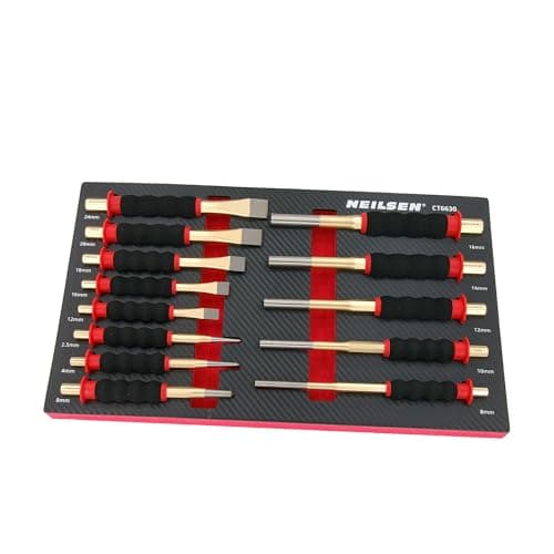 Image of Neilsen CT6630 13pc Pin Punch and Chisel Set – CR-V Steel with Soft Grip for Shock Absorption – Includes Centre Punches and Flat Chisels