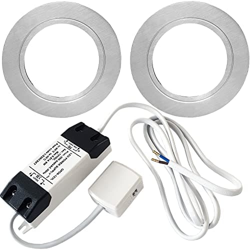 Image of 2 Pack | Bright 2.6W LED Under Cabinet Spot Lights & Driver Kit | Chrome & Natural White | Recessed Flush Mounted Fitting | Kitchen Worktop Countertop Cupboard Unit Down Light | Modern Round Lighting