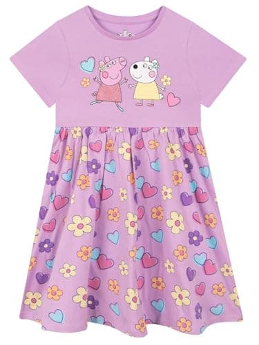 Image of Peppa Pig Girls Dress | Cotton Summer Dress | Short Sleeve Girls Dresses | Cotton Dresses | Purple 2-3 Years