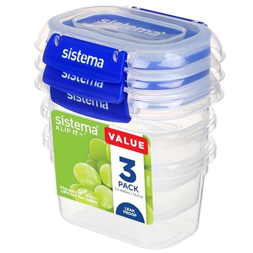 Image of Sistema KLIP IT PLUS Food Storage Containers | 400 ml | 3 Piece Airtight Containers Set | Leak-Proof Seal | Easy Locking Clips | BPA-Free