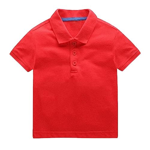 Image of Toddler Cotton Polo Baby Boys Girls Short Sleeve Collared Button Down Golf Shirt Soft Closure Summer Tee Tops Kids Casual School Uniform Basic Plain T-Shirt (Red, 12-18 Months)