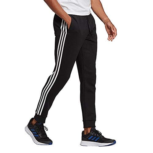 Image of adidas Men's Essentials Fleece Tapered Cuff 3-Stripes Pants, Black / White, M