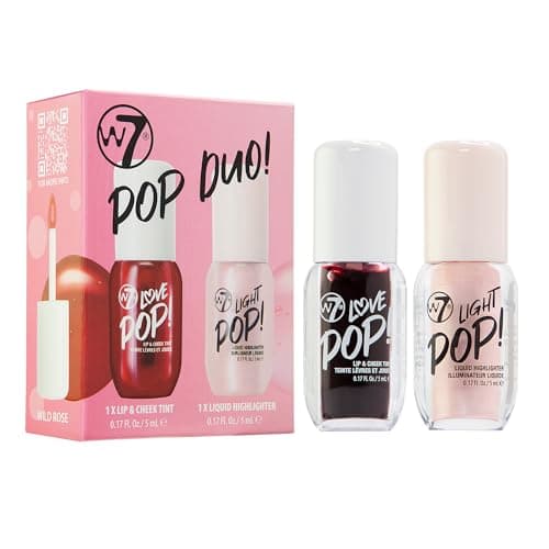Image of W7 Pop Duo Makeup Gift Set - Love Pop Lip & Cheek Tint + Light Pop Liquid Highlighter - Buildable Colour, Juicy Tint & Glow - 2 x 5ml