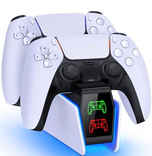 Image of HELLCOOL PS5 Controller Charging Station with 2-3 Hours Fast Charging/Cool RGB Light for Playstation 5 - PS5 Charging Dock for Dualsense/Edge Protectors