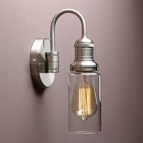 Image of Yosoan Lighting Modern Vintage Industrial Globe Sconce Wall Light Fitting with Long Clear Glass Lampshade, for Office Home Kitchen Living Room Bedroom Loft Bar (Brushed)