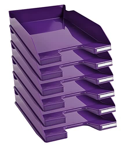 Image of Exacompta - Ref. 113220D - set of 6 COMBO MIDI letter trays - dimensions 34.6 x 25.5x 6.5 cm - for A4 + format documents - glossy purple color