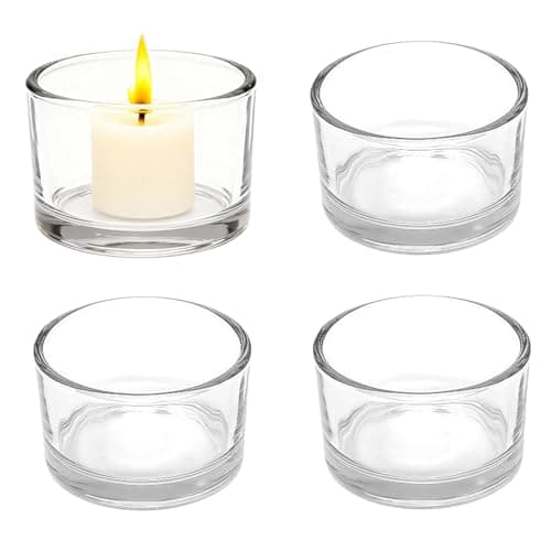 Image of 4PCS Glass Tea light Candle Holders Clear Retro Cylinder Votive Mini Candle Holder Christmas Valentines Day Birthday Party for Home Decor Weddings Parties and Table Settings