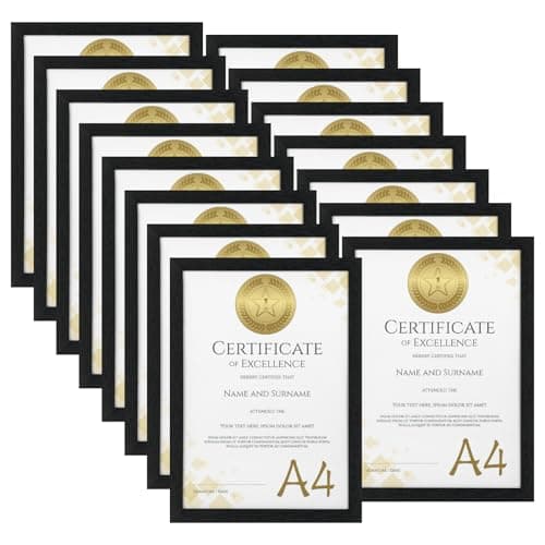 Image of HORLIMER A4 Frames Pack of 15, Black A4 Picture Frame for Displaying Certificates, Posters, Prints, and Documents on Wall or Tabletop
